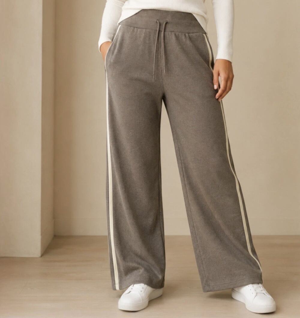Halara Pants Taupe Ribbed Wide Leg High Rise Stripe Loungewear Sweatpants Size M